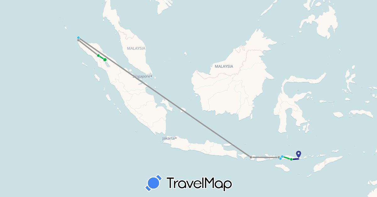 TravelMap itinerary: driving, bus, plane, boat in Indonesia (Asia)